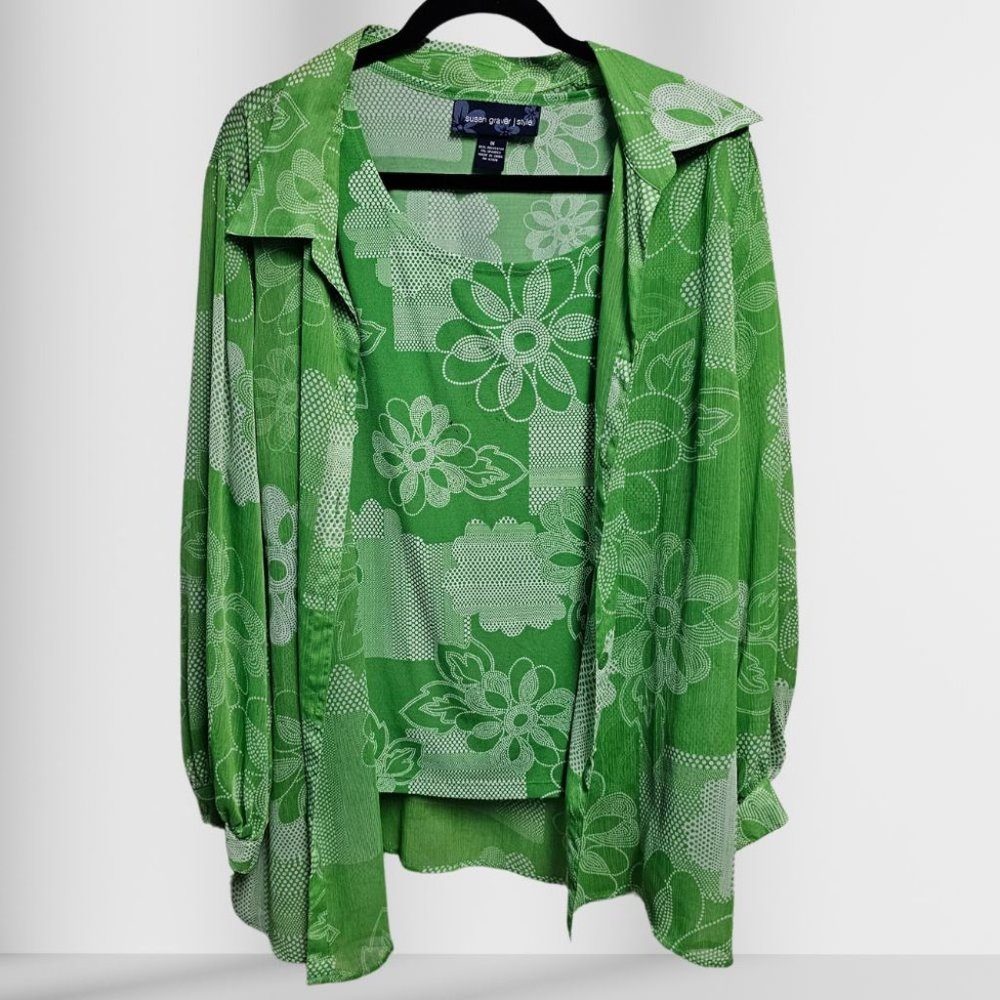 Susan Graver Long Sleeve Blouse Button Up with Under Shirt 1X